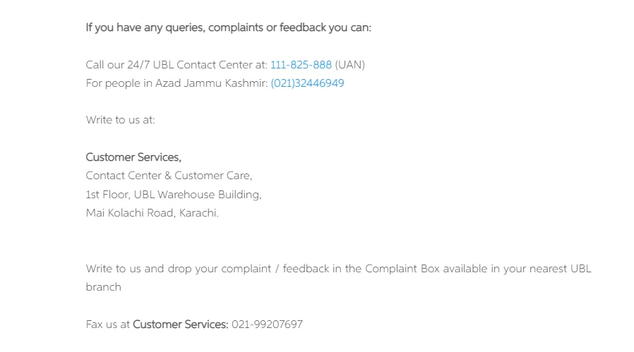UBL-Helpline-Number